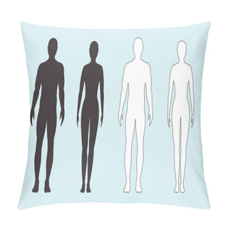 Personality  Male And Female Silhouette On Blue Background. Vector Flat Illustration. Man And A Woman. Pillow Covers