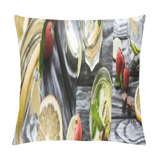 Personality  Collage Of Sliced Lemons, Limes And Strawberries Near Cocktails  Pillow Covers