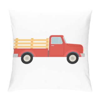 Personality  Red Pickup Truck. Retro Farm Truck Isolated On White Background. Vector Illustration. Pillow Covers