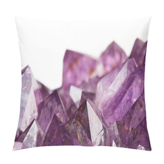 Personality  Close Up Of Amethyst Crystals On White Background Pillow Covers