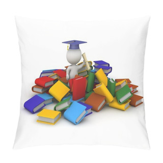 Personality  3D Character With Diploma And Many Books Pillow Covers