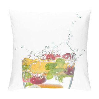 Personality  Detox Lemonade With Orange Slices And Berries With Mint On A White Background. Refreshing Drink. Pillow Covers