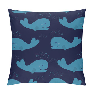 Personality  Cute Background With Cartoon Blue Whales. Pillow Covers