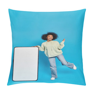 Personality  A Woman Of Diverse Heritage Gracefully Stands By A Whiteboard In A Vibrant Studio Setting. Pillow Covers