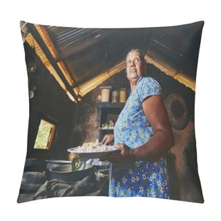 Personality  Rural Woman Preparing Food In Traditional Home Kitchen. Domestic Life In Sri Lanka. Pillow Covers
