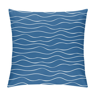 Personality  Vector Abstract Hand Drawn White Doodle Ocean Waves. Seamless Geometric Pattern On Navy Blue Background. Great For Marine, Nautical Themed Products, Spa, Wellness, Beauty, Stationery, Giftwrap Pillow Covers