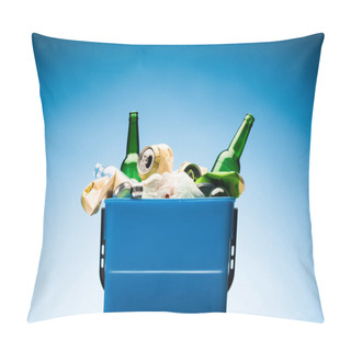 Personality  Various Trash In Trash Bin On Blue Pillow Covers