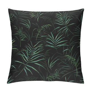 Personality  Watercolor Seamless Pattern With Tropical Leaves Isolated On Black Background. Hand-drawn Floral Template Perfect For Fabric, Textile, Wrapping Paper, Wallpaper, For Design Cards, Cover. Pillow Covers
