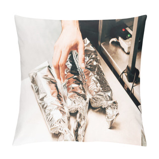 Personality  Cropped View Of Man And Doner Kebabs In Aluminium Foil Pillow Covers