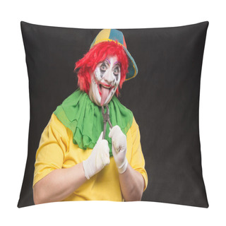 Personality  Scary Evil Clown With An Ugly Smile And A Pair Of Pliers On A Bl Pillow Covers