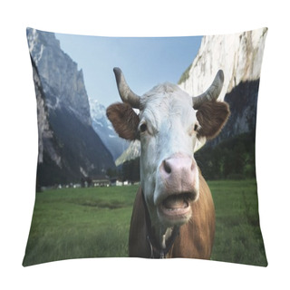 Personality  Cow On Alps. Jungfrau Region, Switzerland Pillow Covers