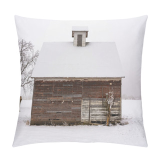 Personality  Old Wooden Barn In The Countryside On A Foggy Winter Morning.  Utica, Illinois, USA Pillow Covers
