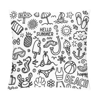 Personality  Summer Doodle. Hand Drawn Summer Icon Set. Pillow Covers