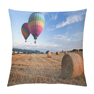 Personality  Hot Air Balloons Over Hay Bales Sunset Landscape Pillow Covers