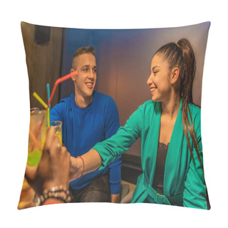 Personality  Group Of Multiracial And Attractive Friends Are Doing Cheers With The Drinks Together While Looking Each Other In The Eyes Pillow Covers