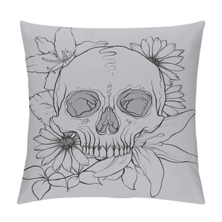 Personality  Skull Wirh Flowers - Stock Illustrations Pillow Covers