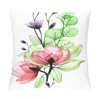 Personality  Seamless Border, Frame From Watercolor Transparent Flowers. Pink Wild Rose Flowers, Purple Wildflowers And Green Eucalyptus Leaves. Decoration For Wedding, Greeting Card. Vintage Design Pillow Covers