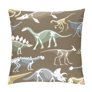 Personality  Dinosaurs Skeletons Silhouettes Bone Tyrannosaurus Prehistoric Animal Dino Bone Vector Flat Illustration Seamless Pattern Pillow Covers