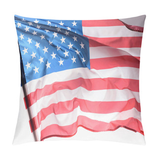 Personality  Close-up Shot Of Waving United States Flag On Grey, Independence Day Concept Pillow Covers