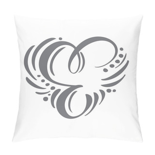 Personality  Heart Vector Hand Drawn Calligraphic Scandinavian Floral E Logo. Uppercase Hand Lettering Letter E With Curl. Wedding Floral Design Pillow Covers