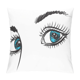 Personality   Girl Lady Woman Blue Eyes Illustration Pillow Covers