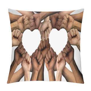 Personality  People Protesting Together And Peaceful Protest Group And Protester Unity And Diversity Partnership As Heart Hands In A Fist Of Diverse Nonviolent Resistance Symbol Of Justice And Fighting For A Good Cause. Pillow Covers