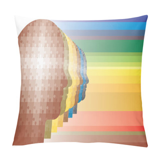 Personality  Colorful Puzzle Heads Of Men In Row In Rainbow Colors Pillow Covers