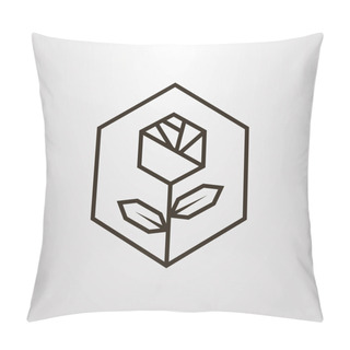 Personality  Black And White Simple Vector Line Art Geometric Symbol Of Rose Flower In A Hexagon Frame Pillow Covers