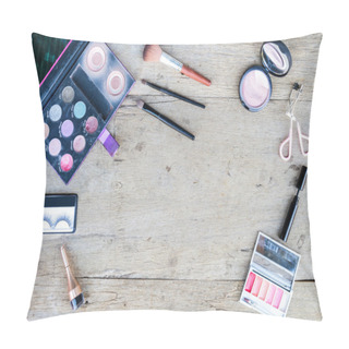Personality  Makeup Cosmetics On Wood Background Pillow Covers
