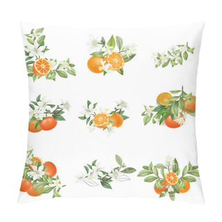 Personality  Hand Drawn Bouquets And Compositions Of Blooming Mandarin Tree Branches Isolated On A White Background Pillow Covers
