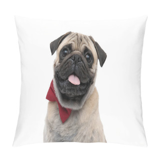 Personality  Happy Pug Sticking Out Tongue And Wearing Red Bowtie Pillow Covers