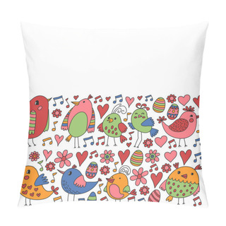Personality  Pattern Kids Fabric, Textile, Nursery Wallpaper. Vector Illustration. Hand Drawn Singing Birds And Flowers For Little Children. Pillow Covers