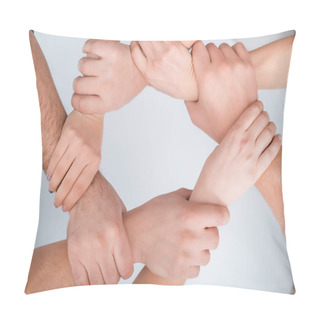 Personality  Top View Of Women And Man With Joined Hands Together On White, Human Rights Concept  Pillow Covers