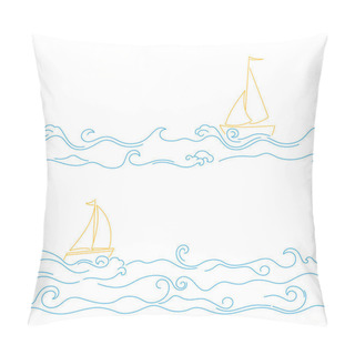 Personality  Nautical Seamless Pattern. Ocean Doodle Wave With Sailboats. Pillow Covers