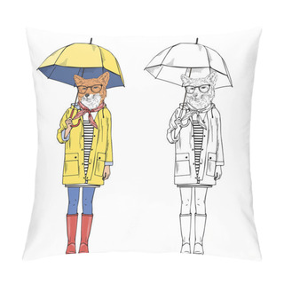 Personality  Fox Girl  In Yellow Raincoat, Pillow Covers