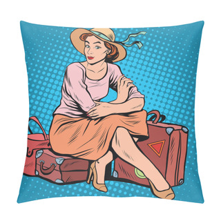 Personality  Lady Tourist Traveler Pop Art Retro Style. Retro Girl. Woman Bags And Luggage Pillow Covers