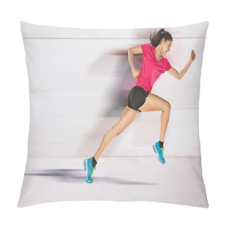 Personality  Sport Woman Starting Running. Speed Effect. Pillow Covers