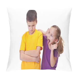 Personality  Young Girl Teasing And Mocking A Boy Pillow Covers