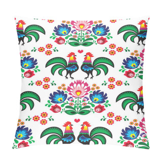 Personality  Seamless Polish Folk Art Pattern With Roosters - Wzory Lowickie, Wycinanka Pillow Covers