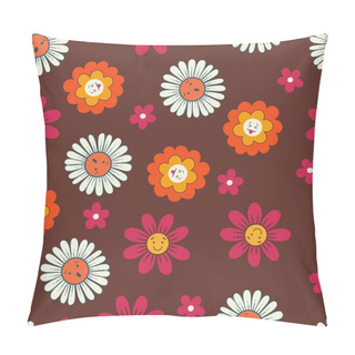 Personality  Anthropomorphic Face Daisy Flowers Vector Seamless Pattern Pillow Covers