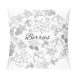 Personality  Hand Drawn Outline Berries Isolated. Round Set. Pillow Covers