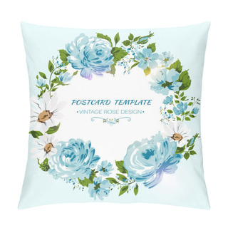 Personality  Vintage Card With Flowers- Rose, Peony, Camomile. Floral Invitation Pillow Covers