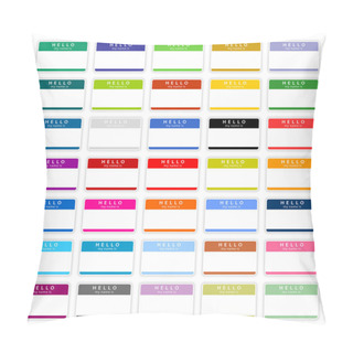 Personality  35 Colored Badge Name Tag HELLO My Name Is. Blank Sticker With Shadow On Wnite Background Pillow Covers