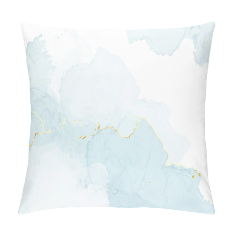 Personality  Light blue watercolor fluid painting vector design card. Dusty blue and golden geode frame pillow covers