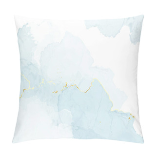 Personality  Light Blue Watercolor Fluid Painting Vector Design Card. Dusty Blue And Golden Geode Frame Pillow Covers