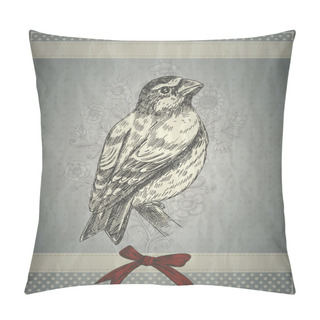 Personality  Greeting Card Retro Style With Bird And Red Bow Pillow Covers