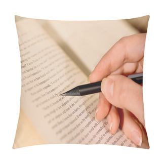 Personality  Cropped View Of Woman With Pencil Drawing On Book  Pillow Covers