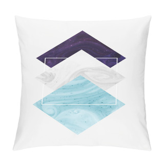 Personality  Create Design With Dark Purple, White And Blue Rhombus And Square, Isolated On White Pillow Covers