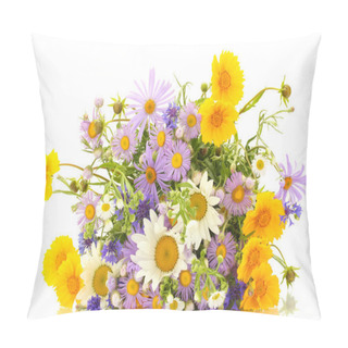 Personality Beautiful Bouquet Of Bright Wildflowers, Isolated On White Pillow Covers