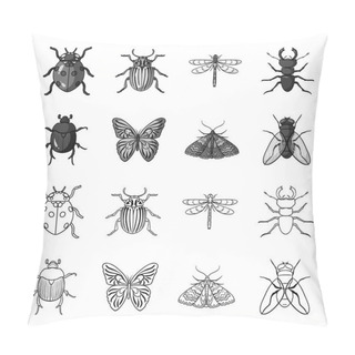 Personality  Wrecker, Parasite, Nature, Butterfly .Insects Set Collection Icons In Outline,monochrome Style Vector Symbol Stock Illustration Web. Pillow Covers